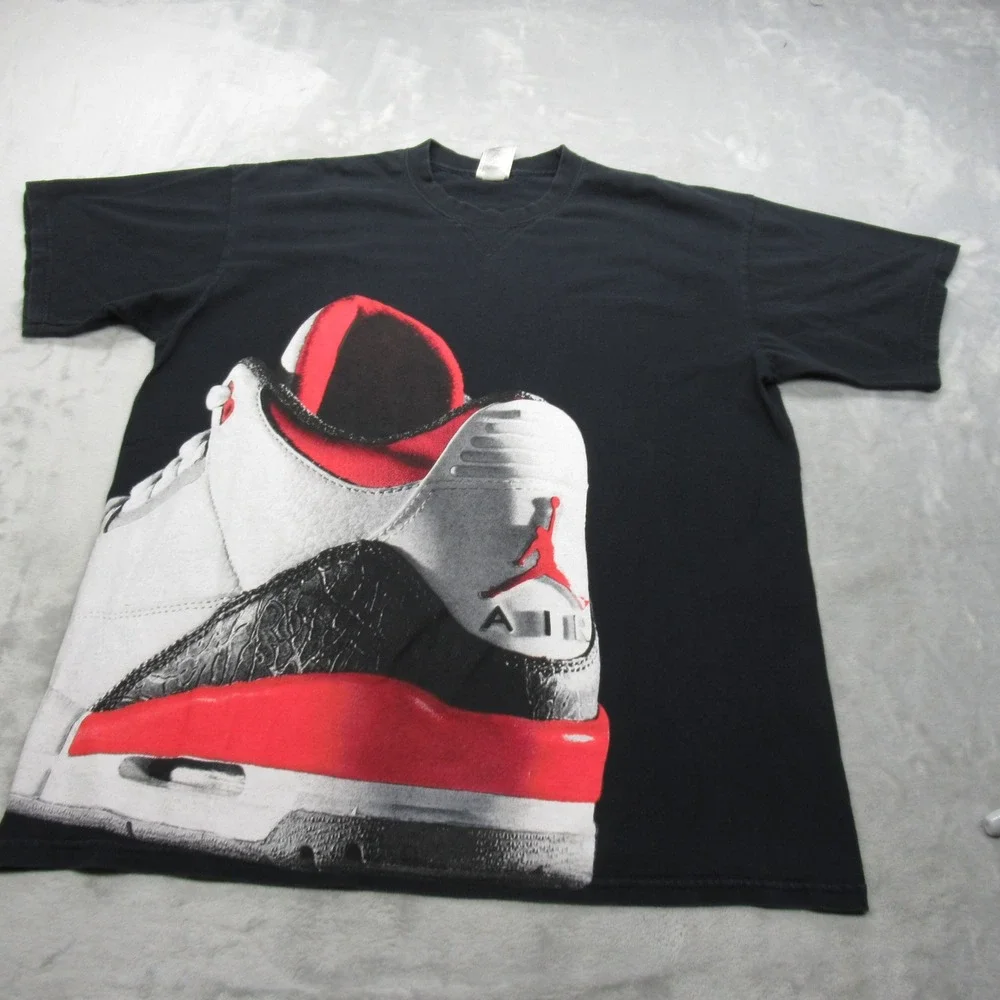 Air Jordan Shirt Men Large Black Cotton Graphic Print Short Sleeve Fade VTG RARE
